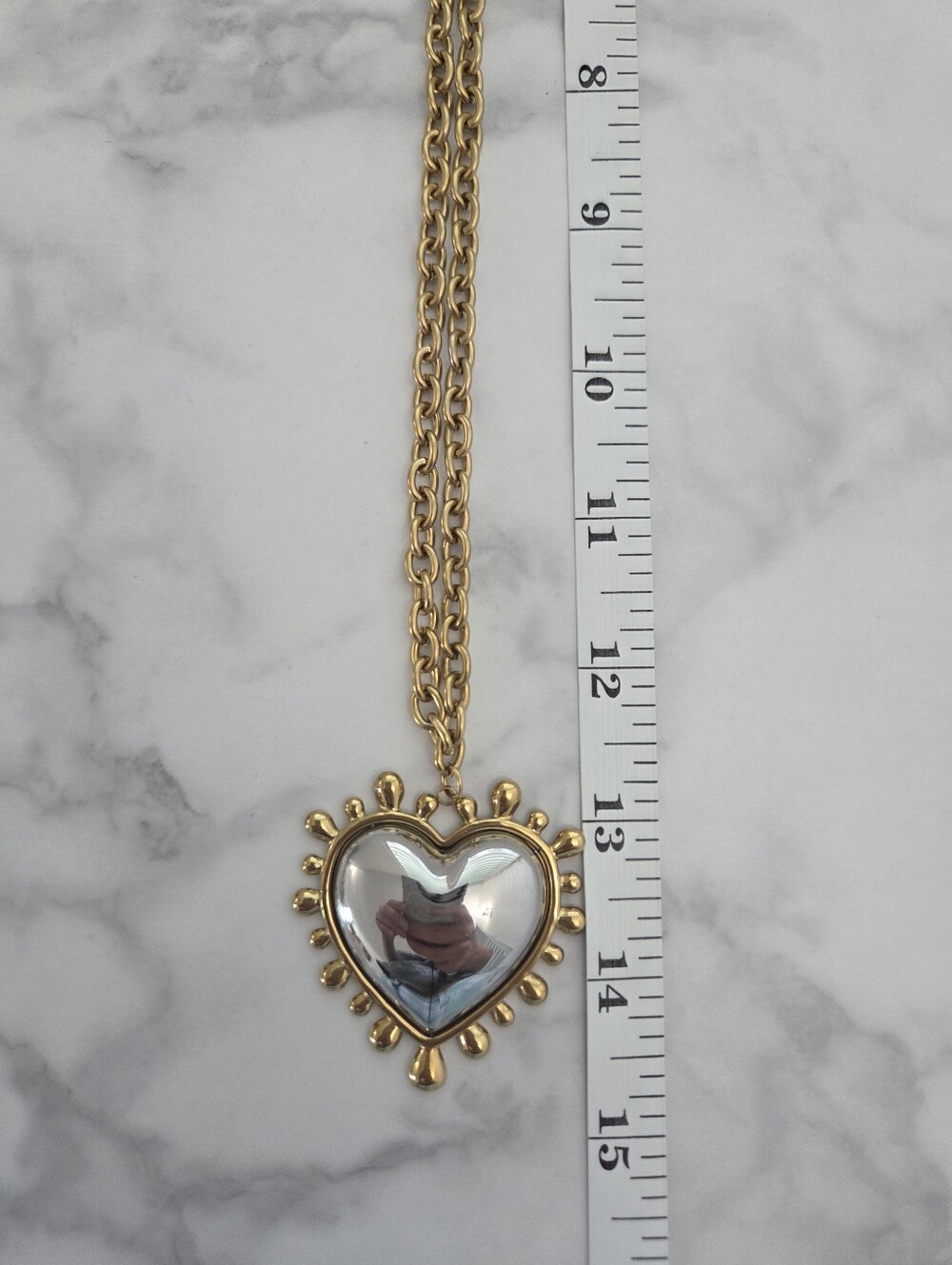 Two Tone Puffy Heart Pendant Statement Necklace - Picture 13 of 16
